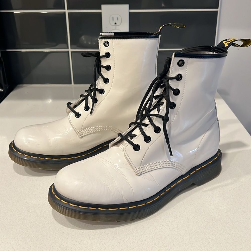 Dr. Martens White 1460 W Smooth Leather Lace Up Boots - Picture 7 of 14
